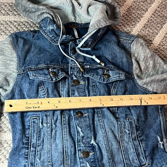 Free People Blue Denim Jacket with Gray Knit Accents - Picture 7 of 10